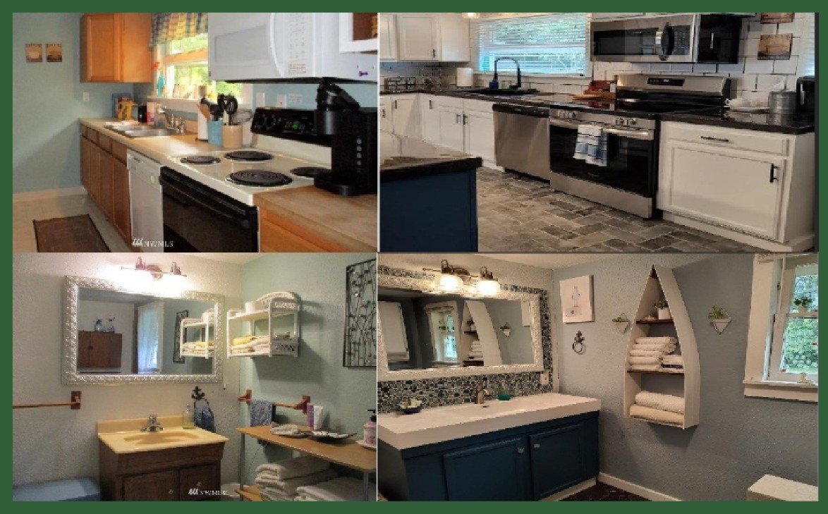 Before-and-after collage of a kitchen refresh